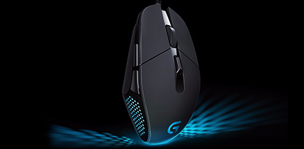 Vertical G302 mouse emphasizing design and buttons