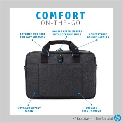 HP Executive 14.1 Slim Top Load 6KD04AA Laptop Bag with Built-in USB ...